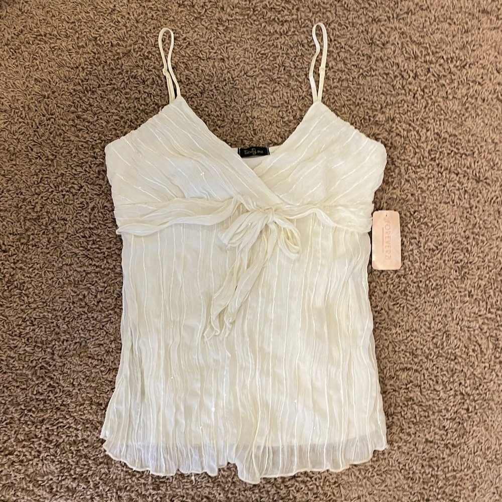 NWT Forever 21 Sparkly Cream Tank with Bow - Picture 1 of 5